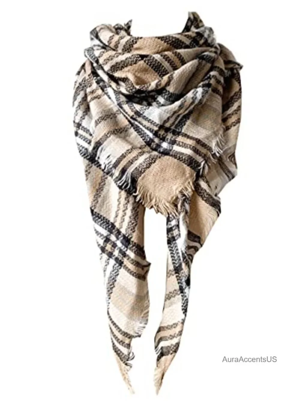 Warm Cashmere Feel Plaid Triangle Scarf Shawl Wrap